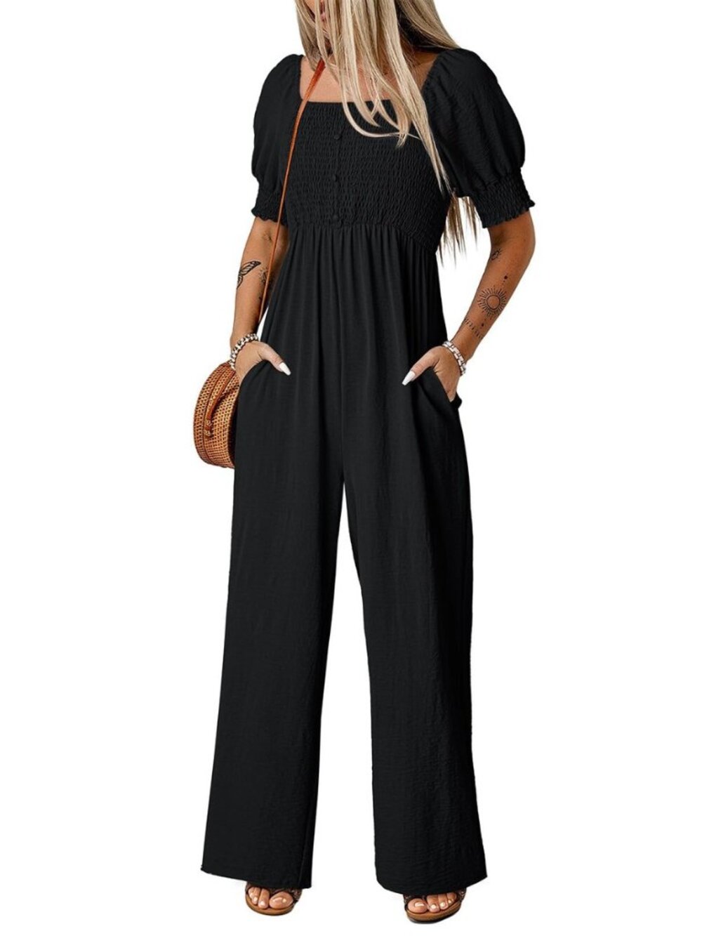 Jumpsuits for Women 2026 Summer Lantern Sleeves Rompers Wide Leg Casual Overalls